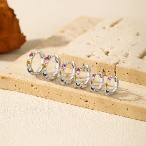925 Sterling Silver Rainbow CZ Huggie Hoop Earrings 60200332