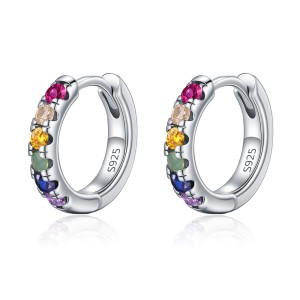 925 Sterling Silver Rainbow CZ Huggie Hoop Earrings 60200332