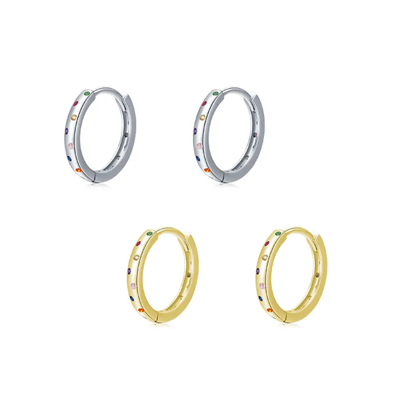 925 Sterling Silver Multi-Color Zircon Huggie Hoop Earrings 60200333