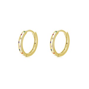 925 Sterling Silver Multi-Color Zircon Huggie Hoop Earrings 60200333