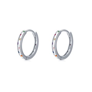 925 Sterling Silver Multi-Color Zircon Huggie Hoop Earrings 60200333