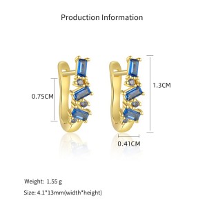 925 Sterling Silver Geometric Baguette Blue Spinel Huggie Earrings 60200335