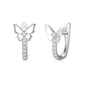 925 Sterling Silver Butterfly CZ Huggie Hoop Earring 60200337