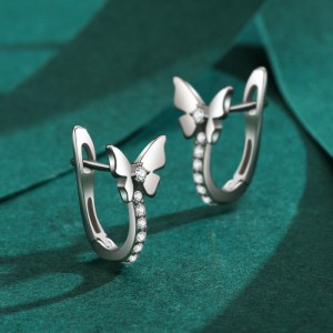 925 Sterling Silver Butterfly CZ Huggie Hoop Earring 60200337