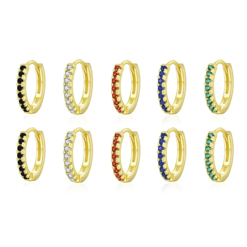 925 Sterling Silver Colorful CZ Mini Huggie Hoop Earring 60200338