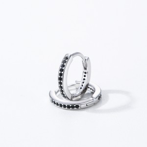 925 Sterling Silver Minimalist Black CZ Hoop Earring 60200339