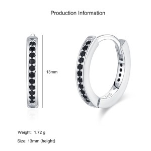 925 Sterling Silver Minimalist Black CZ Hoop Earring 60200339
