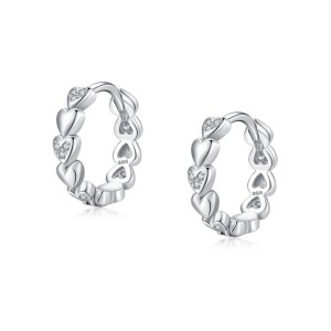 925 Sterling Silver Heart CZ Hoop Earring 60200341