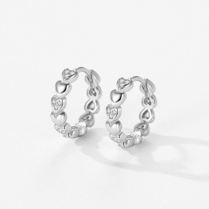 925 Sterling Silver Heart CZ Hoop Earring 60200341