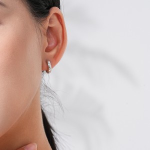 925 Sterling Silver Minimalist Geometric Zircon Hoop Earring 60200342 925 Sterling Silver Minimalist Geometric Zircon Hoop Earring 60200342