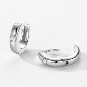 925 Sterling Silver Minimalist Geometric Zircon Hoop Earring 60200342 925 Sterling Silver Minimalist Geometric Zircon Hoop Earring 60200342