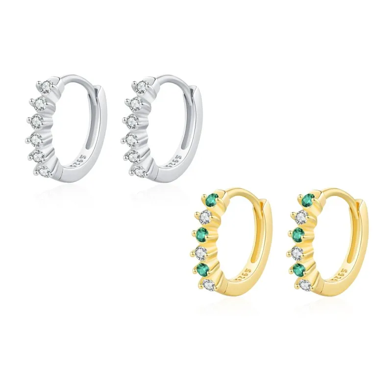 925 Sterling Silver Minimalist Sparkling Zircon Hoop Earring 60200343