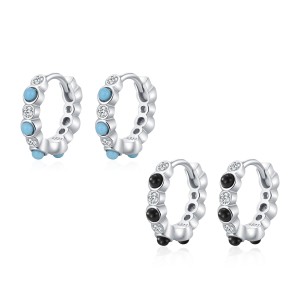 925 Sterling Silver Beaded Micro Pave Zircon Hoop Earring 60200344 925 Sterling Silver Beaded Micro Pave Zircon Hoop Earring 60200344