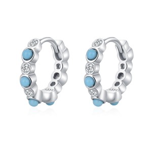 925 Sterling Silver Beaded Micro Pave Zircon Hoop Earring 60200344 925 Sterling Silver Beaded Micro Pave Zircon Hoop Earring 60200344