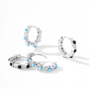 925 Sterling Silver Beaded Micro Pave Zircon Hoop Earring 60200344 925 Sterling Silver Beaded Micro Pave Zircon Hoop Earring 60200344