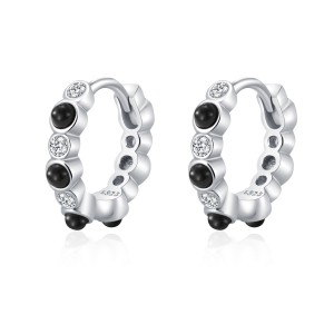 925 Sterling Silver Beaded Micro Pave Zircon Hoop Earring 60200344 925 Sterling Silver Beaded Micro Pave Zircon Hoop Earring 60200344