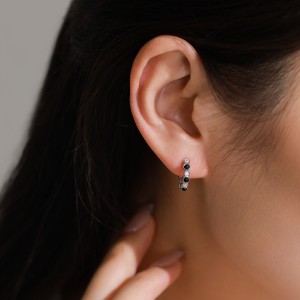 925 Sterling Silver Beaded Micro Pave Zircon Hoop Earring 60200344 925 Sterling Silver Beaded Micro Pave Zircon Hoop Earring 60200344