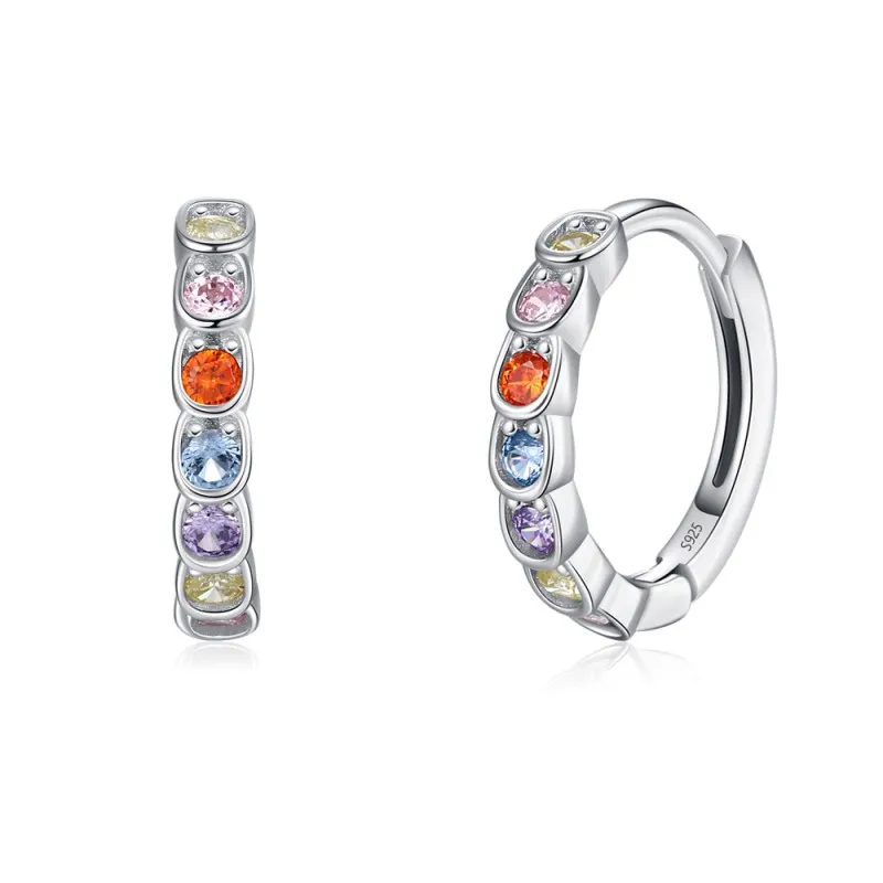925 Sterling Silver Rainbow Zircon Hoop Earring 60200345