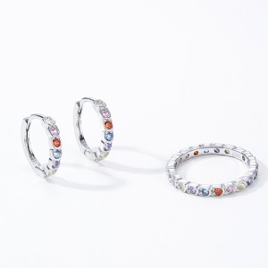 925 Sterling Silver Rainbow Zircon Hoop Earring 60200345 925 Sterling Silver Rainbow Zircon Hoop Earring 60200345