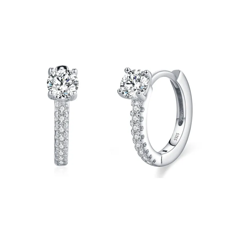 925 Sterling Silver Minimalist Round Zircon Hoop Earring 60200346