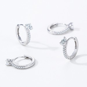 925 Sterling Silver Teardrop Zircon Hoop Earring 60200348