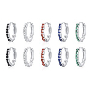 925 Sterling Silver Colorful Zircon Mini Hoop Earring 60200349