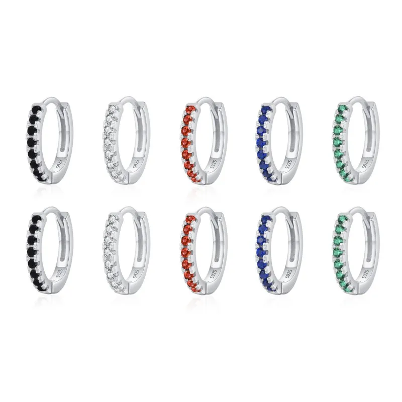 925 Sterling Silver Colorful Zircon Mini Hoop Earring 60200349
