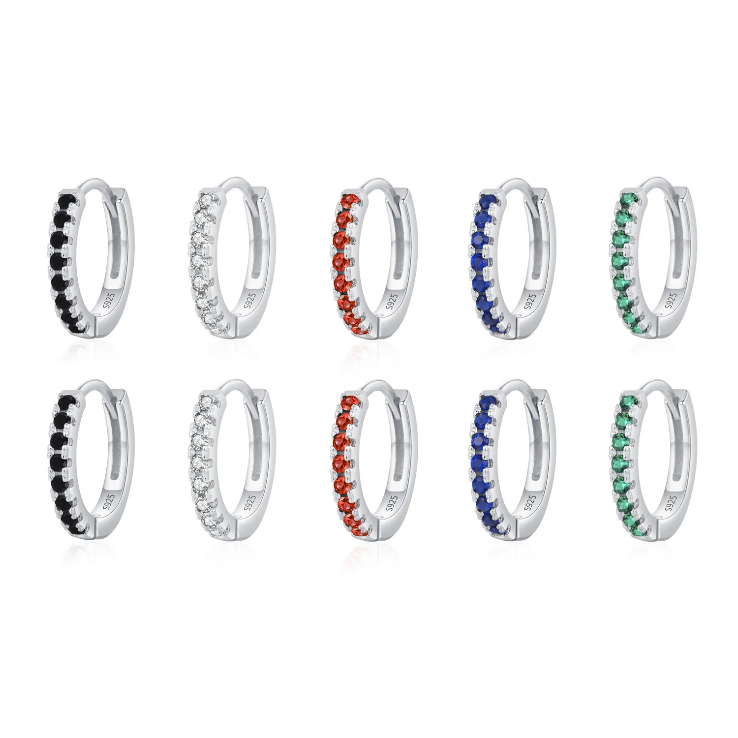 925 Sterling Silver Colorful Zircon Mini Hoop Earring 60200349
