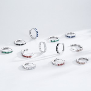 925 Sterling Silver Colorful Zircon Mini Hoop Earring 60200349