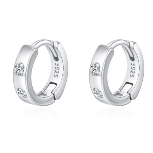 925 Sterling Silver Minimalist Geometric Zircon Hoop Earring 60200350