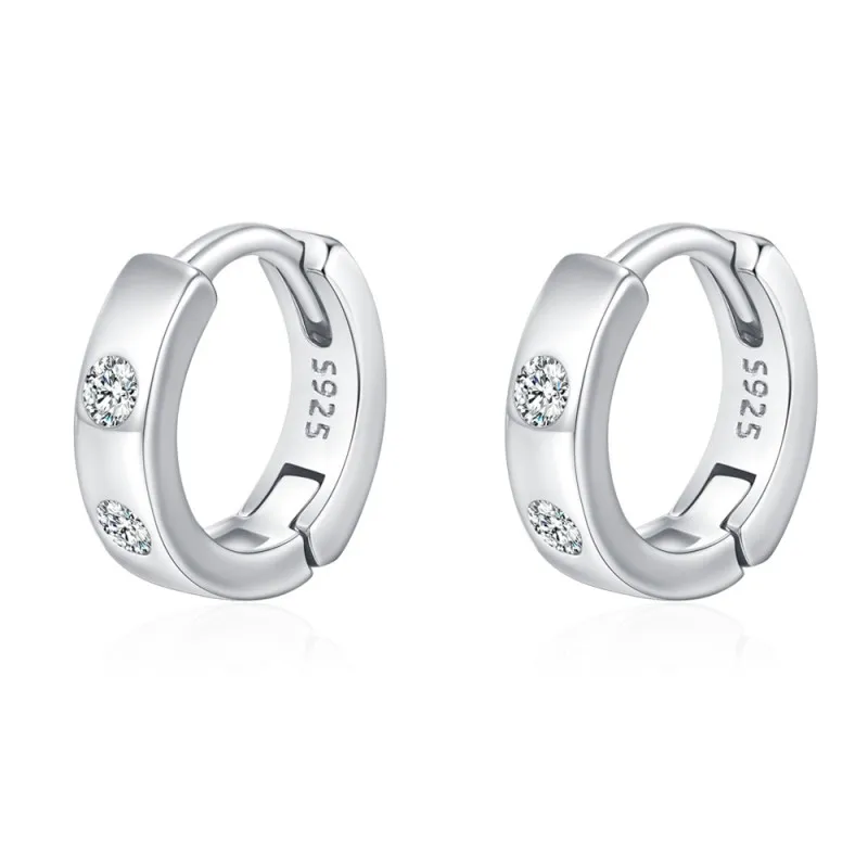 925 Sterling Silver Minimalist Geometric Zircon Hoop Earring 60200350