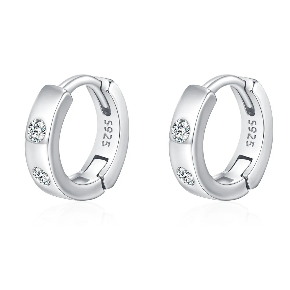 925 Sterling Silver Minimalist Geometric Zircon Hoop Earring 60200350