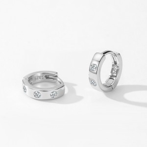 925 Sterling Silver Minimalist Geometric Zircon Hoop Earring 60200350