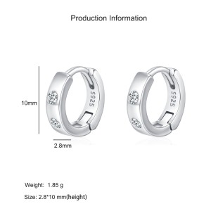 925 Sterling Silver Minimalist Geometric Zircon Hoop Earring 60200350