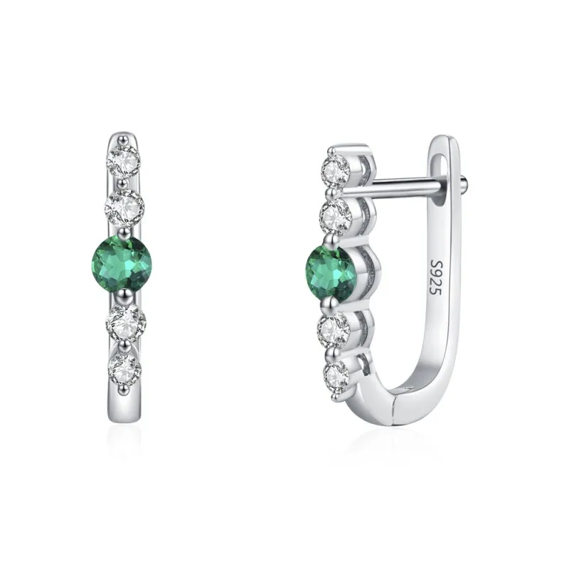 925 Sterling Silver Vintage Emerald U-Shaped Earring 60200351