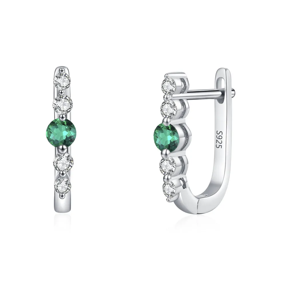 925 Sterling Silver Vintage Emerald U-Shaped Earring 60200351 925 Sterling Silver Vintage Emerald U-Shaped Earring 60200351