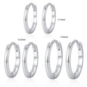 925 Sterling Silver Minimalist Plain Round Hoop Earrings 60200352