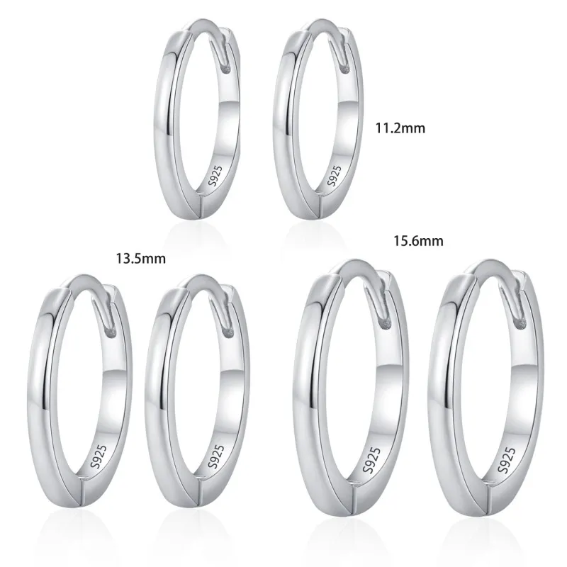925 Sterling Silver Minimalist Plain Round Hoop Earrings 60200352