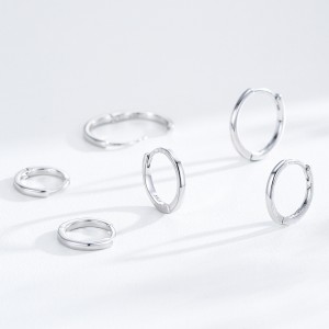 925 Sterling Silver Minimalist Plain Round Hoop Earrings 60200352