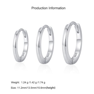 925 Sterling Silver Minimalist Plain Round Hoop Earrings 60200352