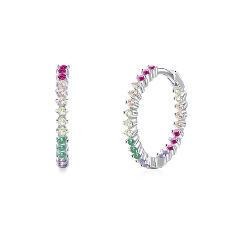 925 Sterling Silver Colorful Zircon Hoop Earring 60200353