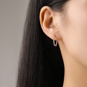 925 Sterling Silver Colorful Zircon Hoop Earring 60200353