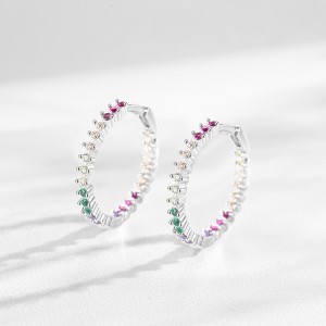 925 Sterling Silver Colorful Zircon Hoop Earring 60200353