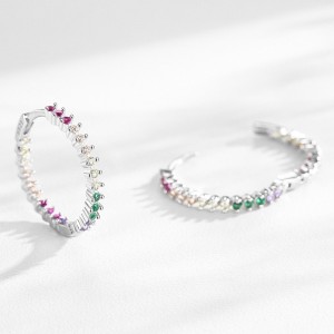 925 Sterling Silver Colorful Zircon Hoop Earring 60200353