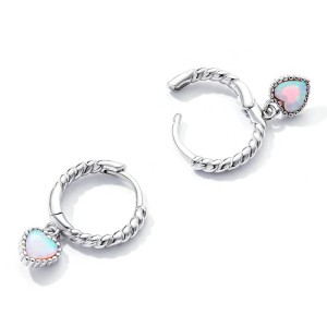 Vintage Heart Opal Hoop Charm Earrings 60300088