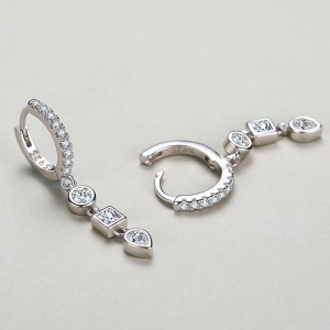 Geometric Zirconia Dangle Charm Hoop Earring 60300108