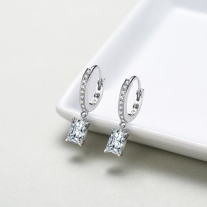 Rectangle Zirconia Dangle Hoop Earring 60300111 Rectangle Zirconia Dangle Hoop Earring 60300111