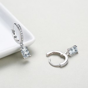 Rectangle Zirconia Dangle Hoop Earring 60300111 Rectangle Zirconia Dangle Hoop Earring 60300111
