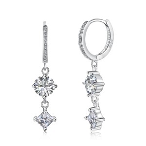 Round Square Zirconia Dangle Charm Hoop Earrings 60300123 Round Square Zirconia Dangle Charm Hoop Earrings 60300123