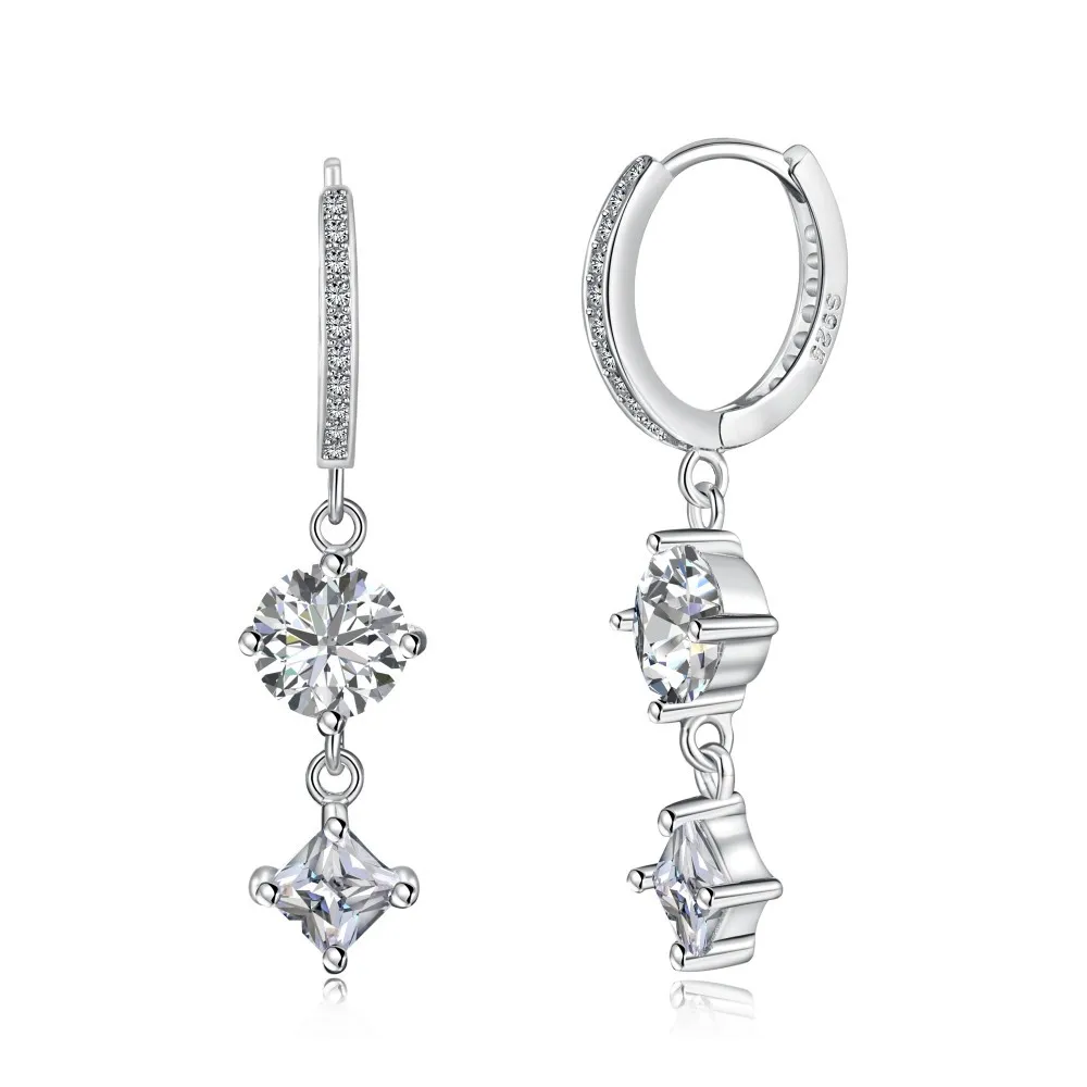 Round Square Zirconia Dangle Charm Hoop Earrings 60300123 Round Square Zirconia Dangle Charm Hoop Earrings 60300123